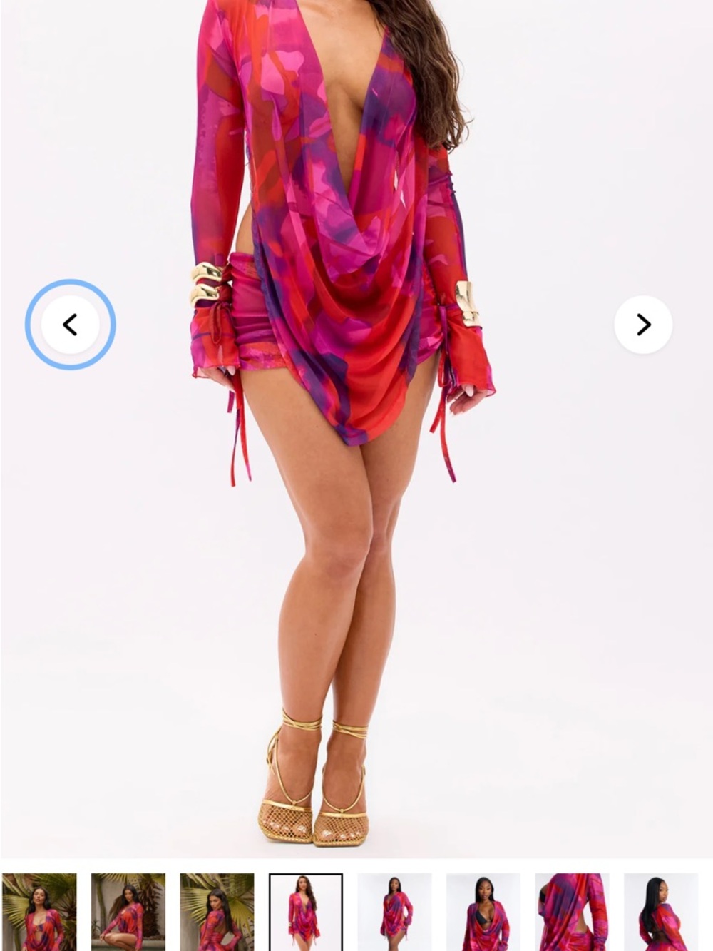 Fashion Nova Pink & Red Draped Swim Coverup Tunic
